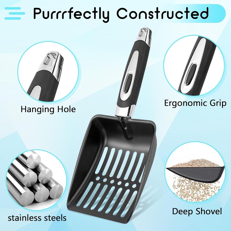 NewGF Stainless Steel Cat Litter Scoop,Metal Cat Litter Scoop,Kitty Metal Scooper,Sturdy Mesh Scooper,Suitabla Cat Scooper for Cat Litter Box-Black - Image 3